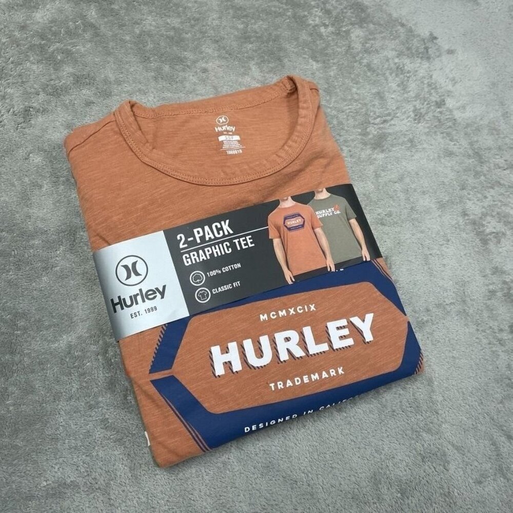 Hurley Mens 2-Pack Graphic Tees 100% Cotton Orange & Green S 6972 - Picture 2 of 5
